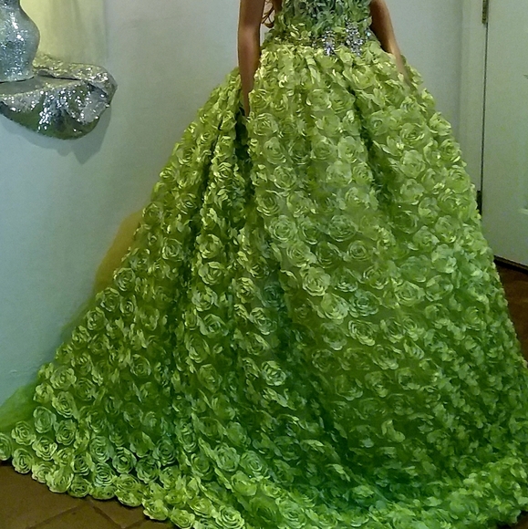 GEMMA 3D Apple Green Rosette Wedding Ballgown Set - Picture 2 of 8